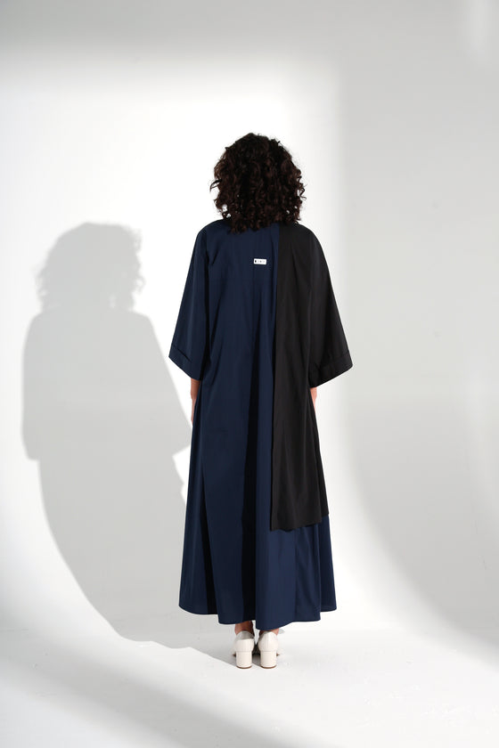 Asymmetrical Navy/Black Shirt Abaya