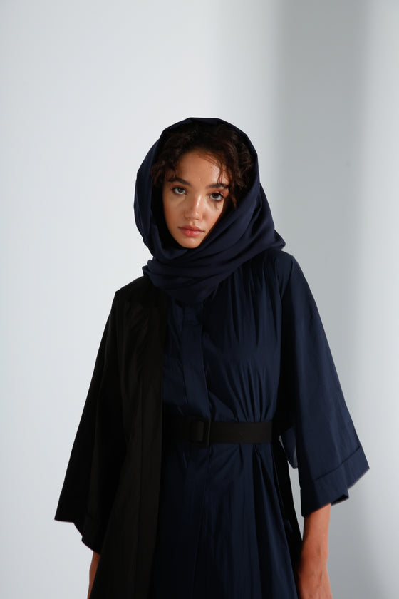 Asymmetrical Navy/Black Shirt Abaya