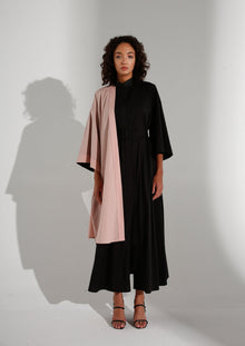  Asymmetrical Black/Dusty-Rose Shirt Abaya