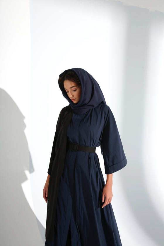 Asymmetrical Navy/Black Shirt Abaya