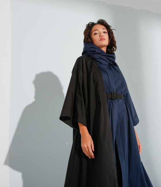 Asymmetrical Navy/Black Shirt Abaya