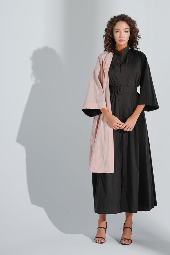 Asymmetrical Black/Dusty-Rose Shirt Abaya