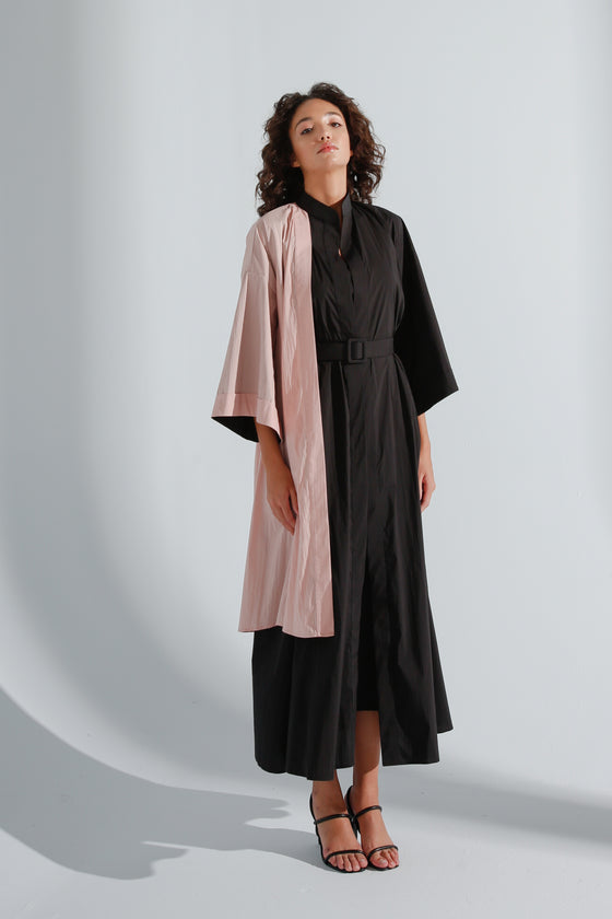 Asymmetrical Black/Dusty-Rose Shirt Abaya
