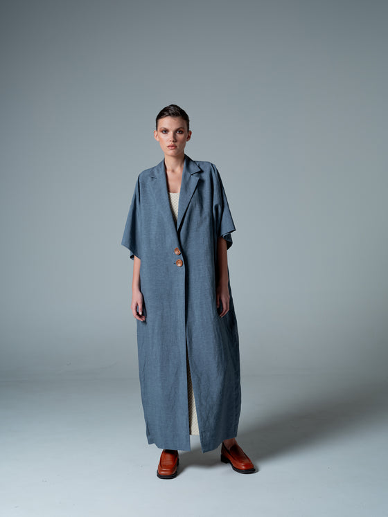 Slate Blue Short-Sleeve Trench