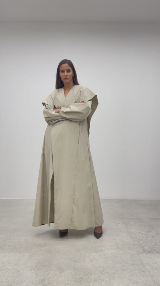 Creme Detachable-Sleeve Abaya